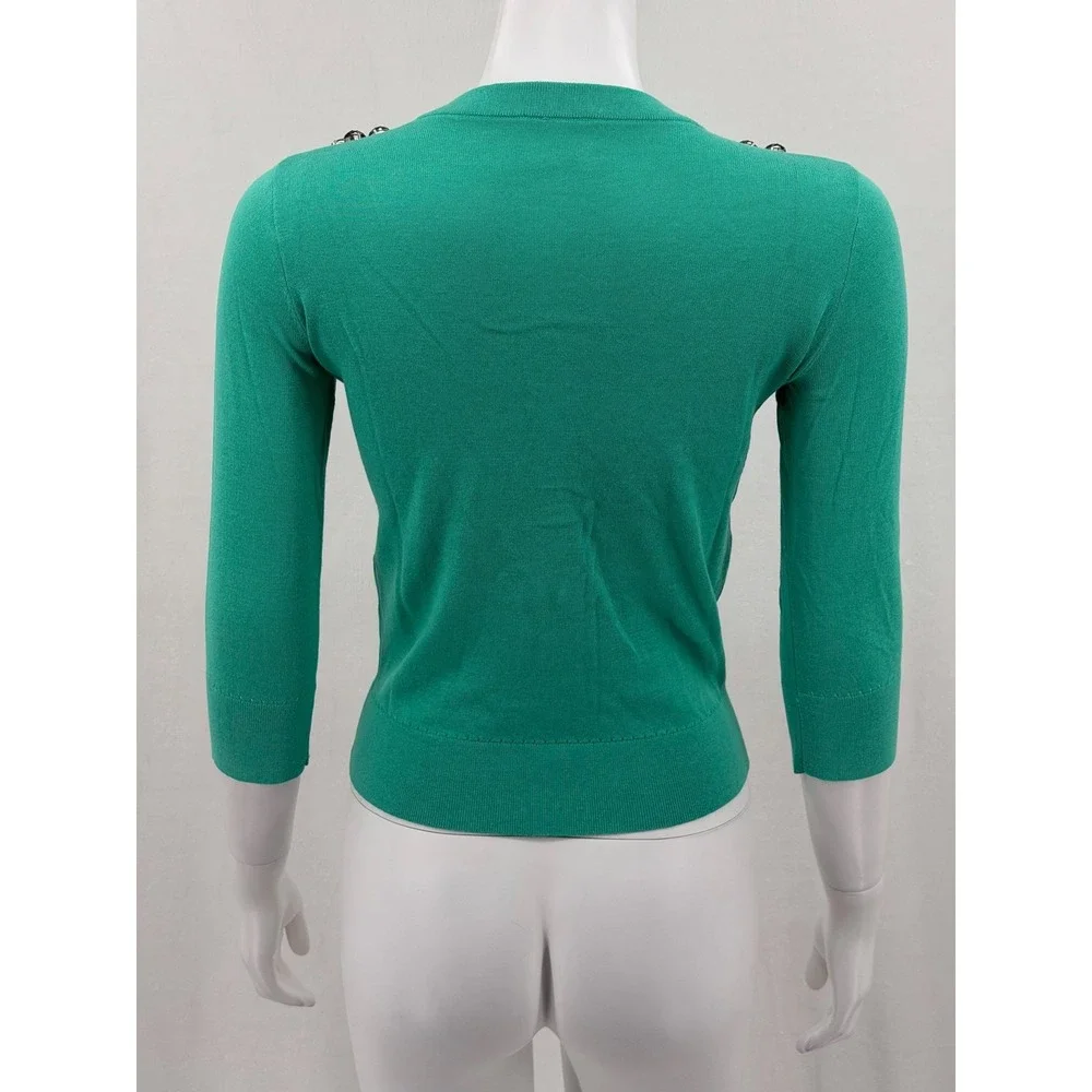Kate Spade Sweater Womens XS Green Leni‎ Cardigan Jeweled Preppy Office Holiday